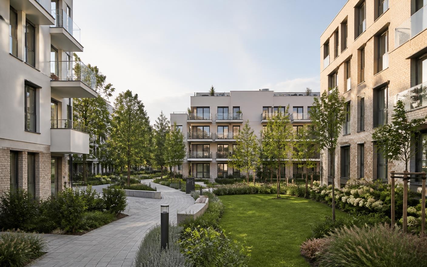 Contemporary residential development with landscaped courtyard in Prague